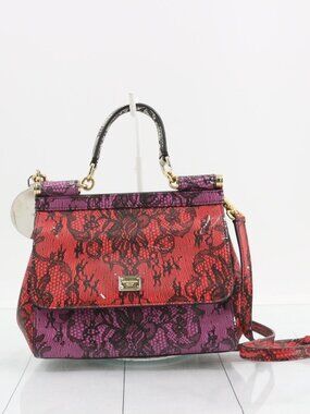 Dolce & Gabbana Red and Purple Lace-Print Top-Handle Bag